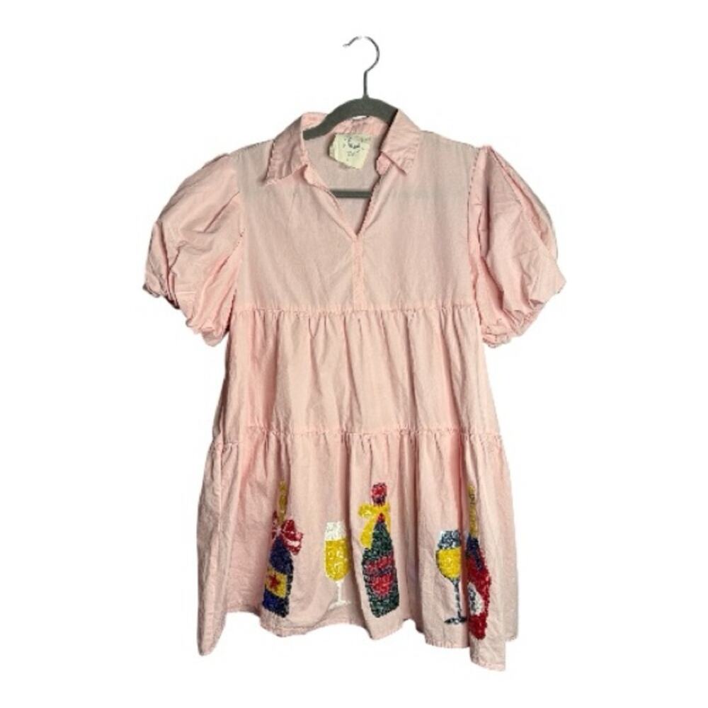 Fantastic Fawn Pink Tiered Ruffle Sequin Mini Dress Small
